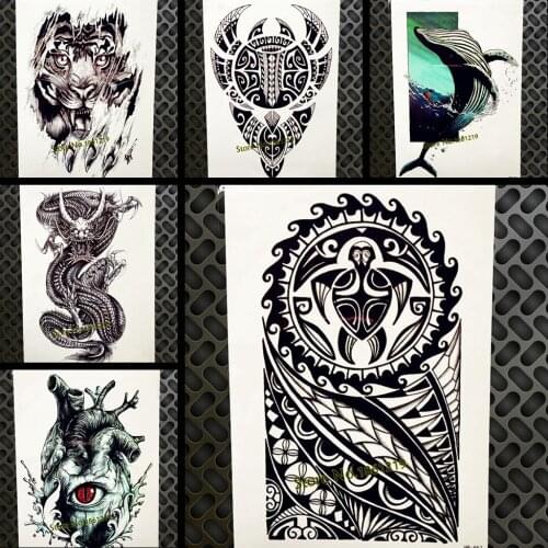 Men Power Totem Temporary Tattoo Stickers Black Turtle Waterproof Fake Tattoo Body Art ARM LEgs 21x15CM Women Flash Tatoo Back