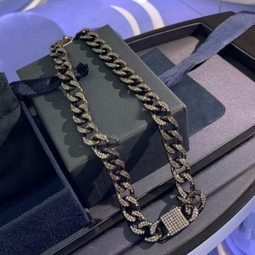 UMGODLY Luxury Brand Necklace High Quality Black Color Link Twist Chain Micro Cubic Zirconia Stones Women Gift Fashion Jewelry