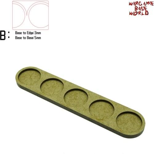 Wargame Base World - Movement Tray - 5 round 25mm - Single Line Shape MDF
