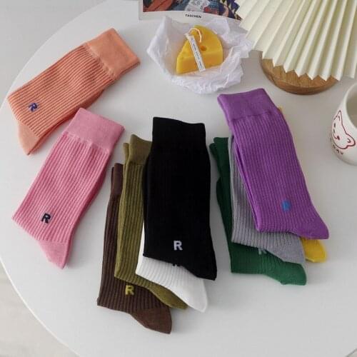 Women Socks Cotton Striped Cartoon Sock Woman Solid Color Unisex High Funny Novelty Ladies Sox Spring Female Trendy Calcetines