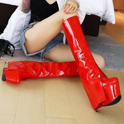 2021 Fashion Ladies Platform Knee High Boots Spring Autumn Cowhide Slip On Loose Womens Shoes Winter Warmth Stiletto Long Boots