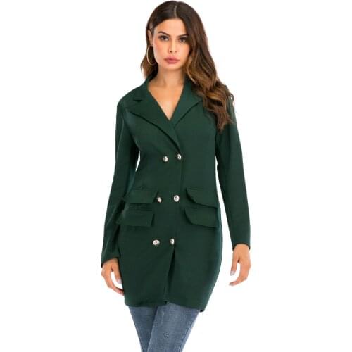 Women V-neck Double Breasted Short Dresses Long Jacket Trench Coat Sexy Fashion Blazer Women Jacket
