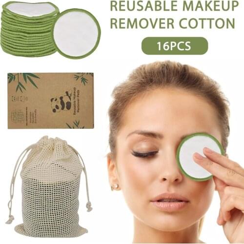 16Pcs Bamboo Cotton Makeup Remover Pads Reusable Soft Facial Clean Pads For Remove Lip Mascara Eye Shadow Lipstick Foundation