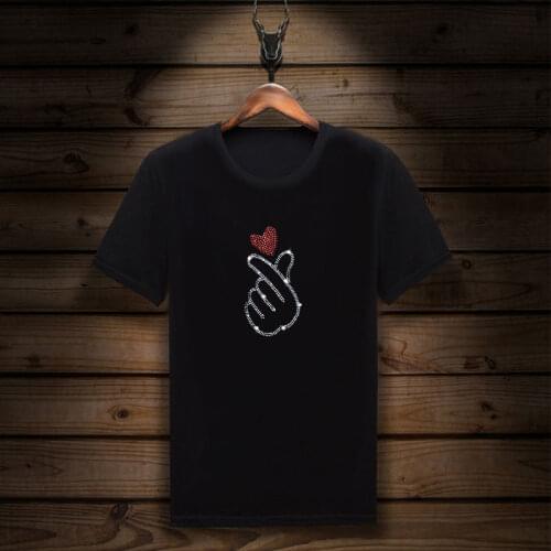 2021 Men and Women love Rhinestones T Shirts Men Summer Clothes Short Sleeve Teen T-shirt