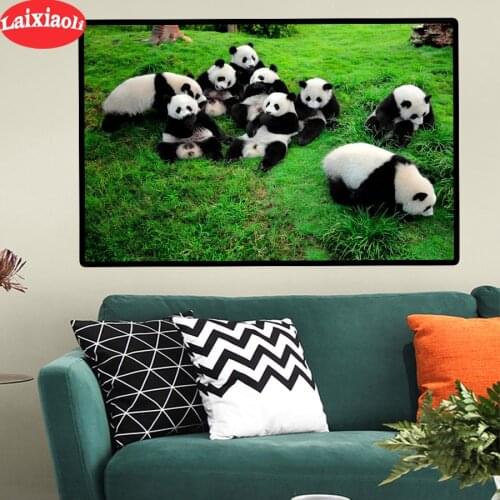 3d round square diamond embroidery panda family Diy full diamond painting stitch cross mosaic cute animals picture rhinestones