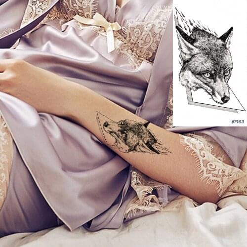 3D Creative Fox Geometric Fake Arm Temporary Tattoos Stickers Women Black Aimals Arm Tattoo Body Art Painting Waterproof Tatoos