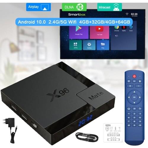 5PCS X96 MATE optional ir& air mouse 4GB 32GB/64G Android 10.0 TV BOX 2.4&5G Wifi 1080P 4K Media Player than x96q max plus