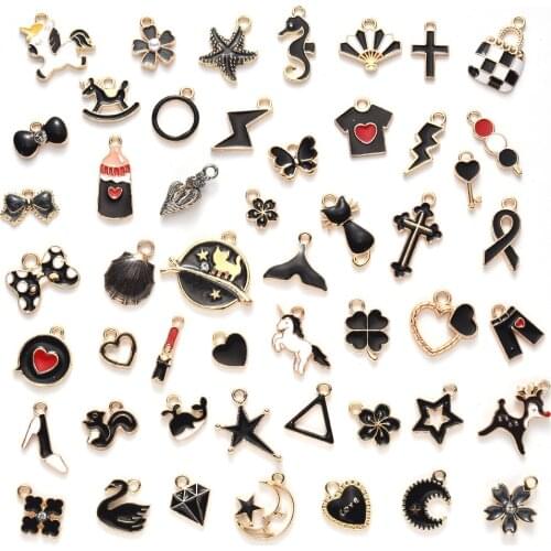50 Pcs Black Drop Oil Alloy Pendant Necklace Earrings Small Pendant Handmade DIY Ornament Accessories jewellery