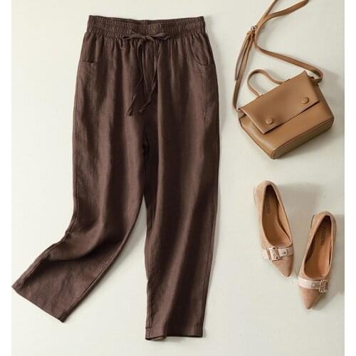 75001 Summer Pants For Women High Waist Casual New 2020 Fashion Soft Linen Comfortable Drawstring Female Pocket Harem Trousers