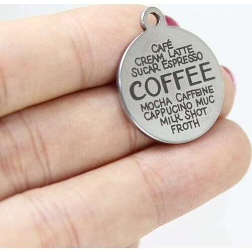 Yamily 8pcs/22mm Coffee Charm Stainless Steel Engraved Message Pendant For Necklace Earring Bracelet Diy Jewelry Making