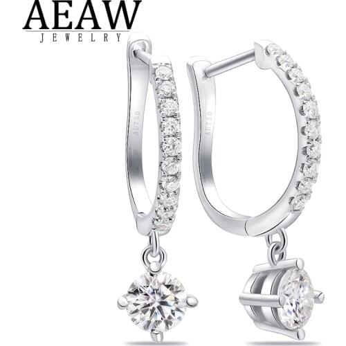 AEAW 1.0ctw 5.0mm Round Excellent Cut DF Color VVS1 Moissanite Earrings Flower Real 18K White Gold Stud Push Back