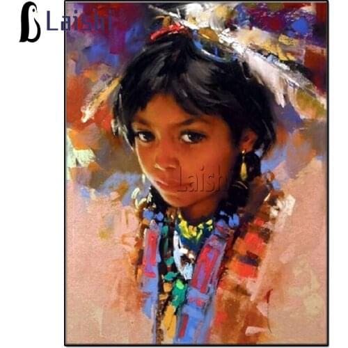 Full Square Round diamond Painting Embroidery Indian little girl Pictures Of Rhinestone Indigenous Cross Stitch Home Decor
