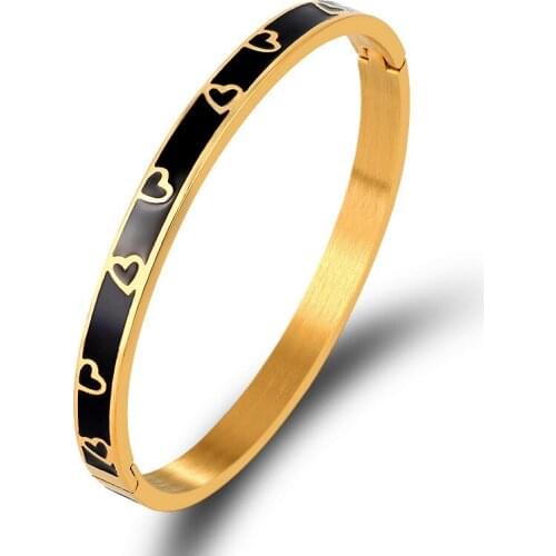 Fashion Black Heart Bracelet Stainless Steel Bangles For Women Ladies Girls Cuff Bangle Jewelry Trendy Bracelet Gift