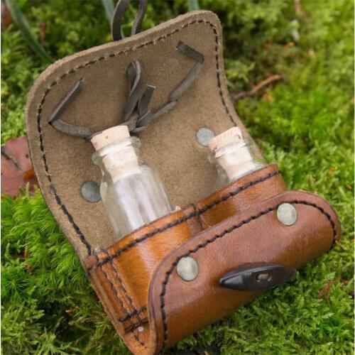 Witchcraft Spell Bottle Pouch With Glass Vial Medieval Witch Wicca Occult Accessory Magical Potion Jar Prop Bag For Costume LARP