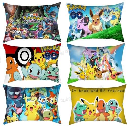 Pokemon Cushion Cover Decoration Pikachu Anime Pillowcase Cartoon Printed Short Plush Pillow Cover for Children Bedroom Kid Gift