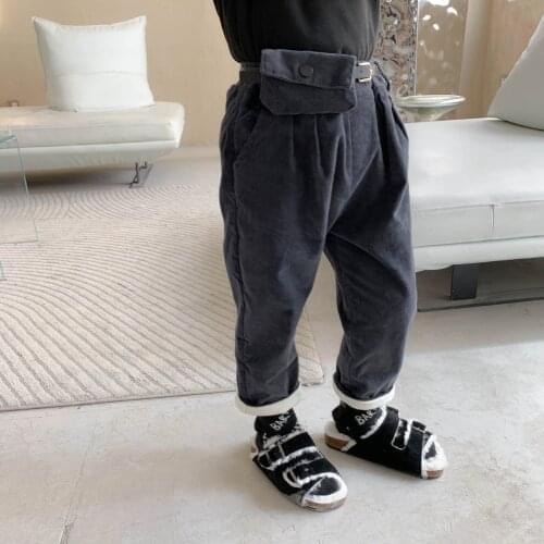 Childrens Clothing 2021 Autumn Winter New Korean Boy Velvet Pants Childrens Belt Bag Velvet Pants for Boys Toddler Trousers