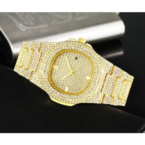 Drop shipping Diamond Iced Out Watch Men HIP HOP Quartz Gold Mens Watches Top Brand Luxury Steel Male Clock Relogio reloj hombre