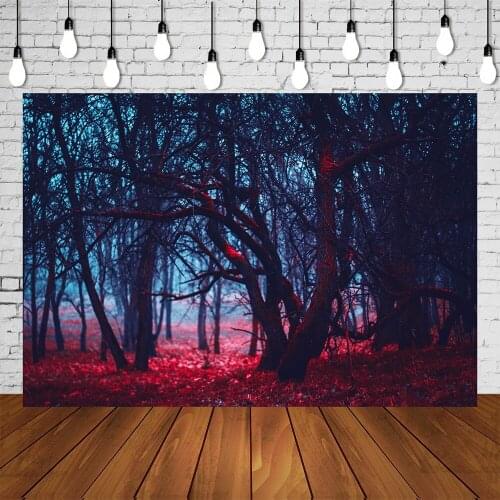 Backdrop Mysterious Fairy Forest Fog Red Flowers Lit By Moonlight Halloween Banner Stranger Thing Background Photo Studio Poster