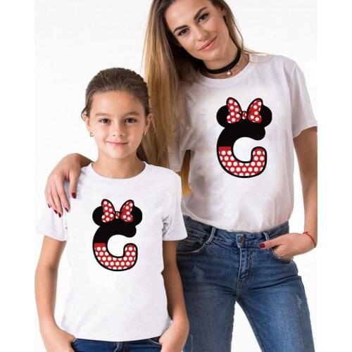 ABC Alphabet Printed Minnie Mouse T Shirt Family Mathcing Clothes Harajuku Cute Cartoon Kawaii Father Mother Kids Girl Boy Tops