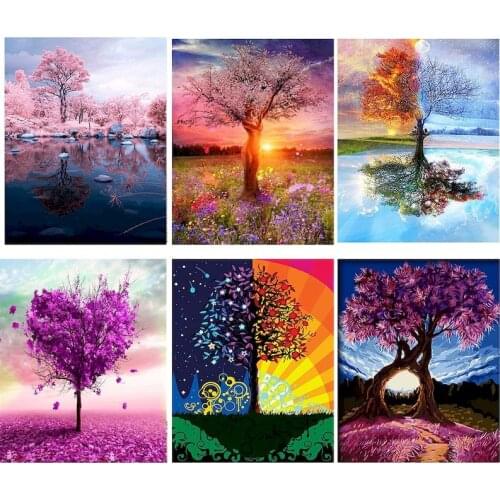 Hot sale diy Painting By Numbers Oil Diy Pictures trees On Canvas No Frame digital painting wall decor