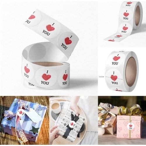 Red Heart Shape Stickers 500 Stickers/Roll, I Love You Stickers Decorative Labels For Sealing,Gifts Box Packaging Presents Label