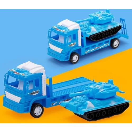 Creative Inertia Toy Car Simulation Model Trailer Tank Set 1:8 Mini Trailer Inertia Power Toy Manual Sliding Tank Boy Gift