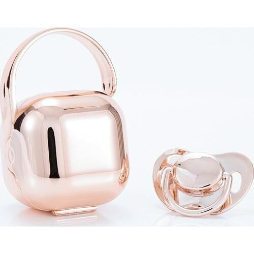 MIYOCAR Metallic color BPA free FDA Metallic rose gold pacifier and pacifier storage box Nipple Storage set pacifier case holder