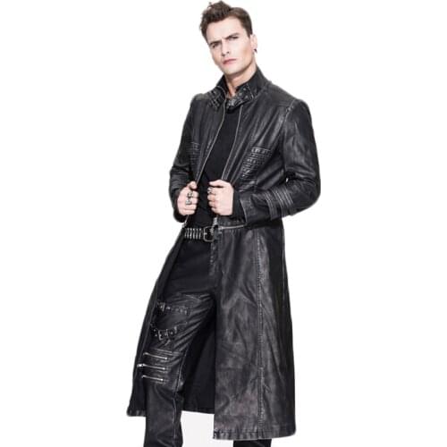 Gothic Steampunk Detachable Leather Jacket Men Autumn Winter Long Sleeve Pu Leather Windbreakers Jackets Male Long Coat