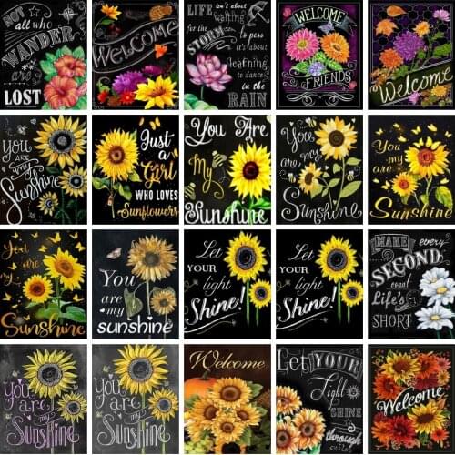 AZQSD Oil Painting By Numbers Sunflower Blackboard Text HandPainted Home Decor Gift Paint By Numbers Flower Wall Art Crafts