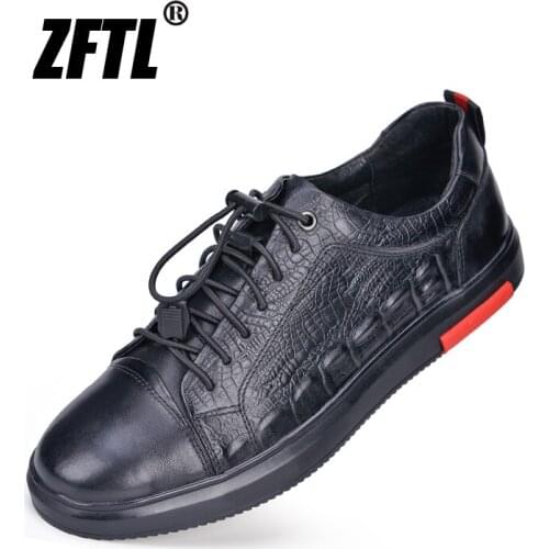 ZFTL New Mens Casual shoes Loafers genuine leather Spring man leisure sports shoes Black 2020 Breathable Flat Cow leather shoes