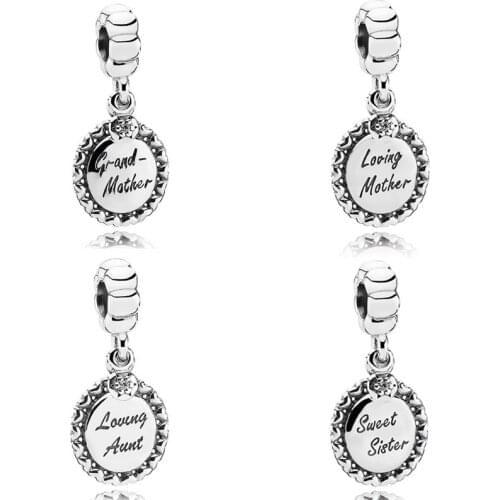 Original Loving Mother Sweet Sister Grandmother Loving Aunt Pendant Bead Fit Europe Bracelet 925 Sterling Silver Charm Jewelry