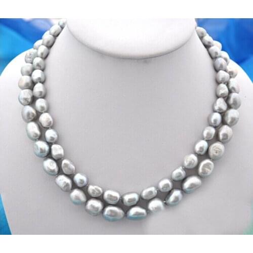 Wedding Woman Jewelry 2 Rows 9-15mm Gray Read Pearl Choker Necklace Natural Freshwater Pearl Handmade