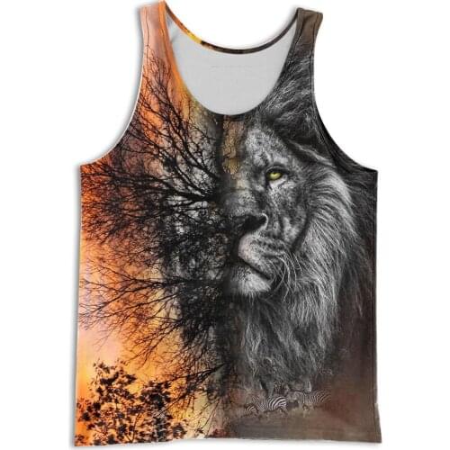 PLstar Cosmos Animal Hunter Lion Tattoo Hunting Camo Symbol Men/Women 3Dprint Summer Casual Sleeveless TankTop Vest Mans Top A2