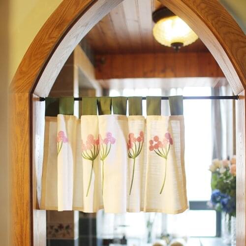 Half-curtain Fashion Pink Dandelion Pattern Linen Curtain Countryside Coffee Short Curtain for Kitchen Cabinet Door