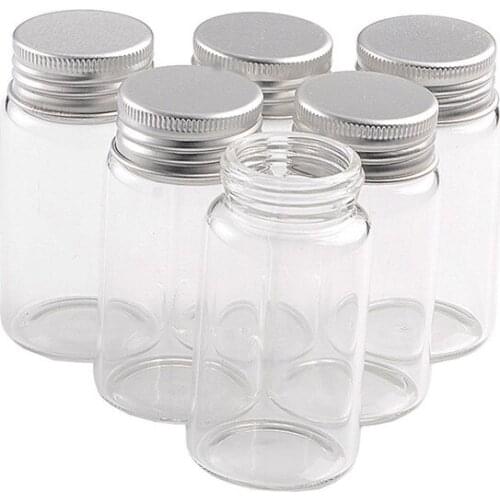 37*70*24mm 50ml Glass Bottles Aluminium Cap Transparent Clear Liquid Gift Candy Container Empty Wishing Bottles Jars 12pcs