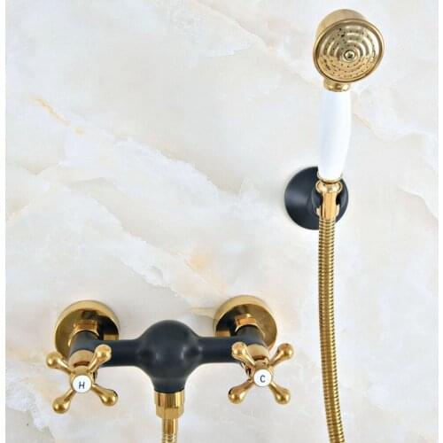 Luxury Gold Color Brass Black Oil Rubbed Bronze Wall Mounted Bathroom Hand Held Shower Head Faucet Set Bath Mixer Tap mna514