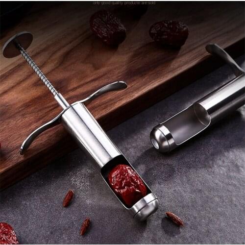 18cm Brushed polished 304 stainless steel syringe shaped red dates corer cherry hawthorn core separator coring Tool