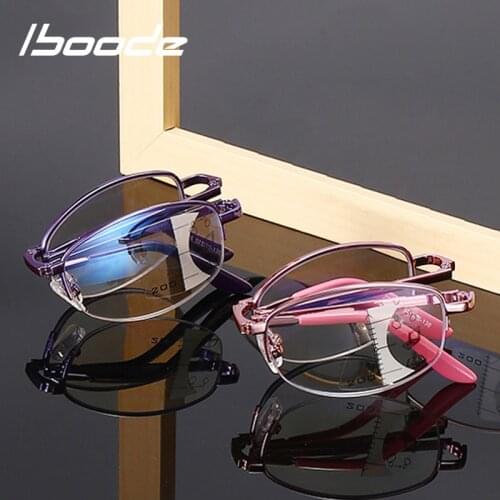 Iboode Folding Anti Blue Light Reading Glasses for Women Men Progressive Multifocal Foldable Presbyopia With Diopters +1.0~3.5