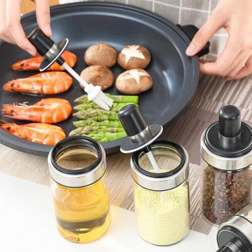 Kitchen Sugar Salt Glass Airtight Jar Spice Containers Bottle Condiment Pepper Seasoning Storage Pot With Spoon Honey Brush