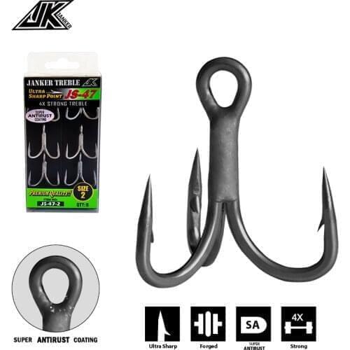 JK JS-47 Boat Fishing Super Antirust Triple Hook Gray Color 4X Strong Triple Fishing Hooks High Quality Fishhook #8~5/0 Tee Hook