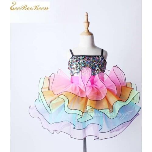 2018 Ballet Tutu Dance Dress For Girls Rainbow Sequins Costumes For Women Stage Performance Clothes Festival Dance Wear For Kid