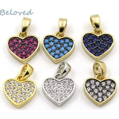 Heart Shape Micro Pave Cubic CZ Zirconia Turquoises Copper Pendant Charms, Metal Jewelry Making Accessories, BG18179