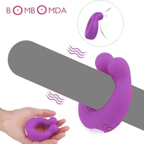 Vibrating Penis Cock Ring G-Spot Double Head Vibrator U Shape Vagina Anal Massage Dick Ring Adult Sex Toys for Men Woman Couple