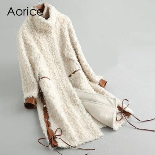 Aorice womens winter warm real Wool fur coat lady female sheep fur long jacket over size parkas A19098