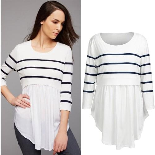 Women Pregnant Nursing Baby Maternity Long Sleeved Striped Tops Breastfeeding T-Shirt Enceinte Maternidad Clothes For Women