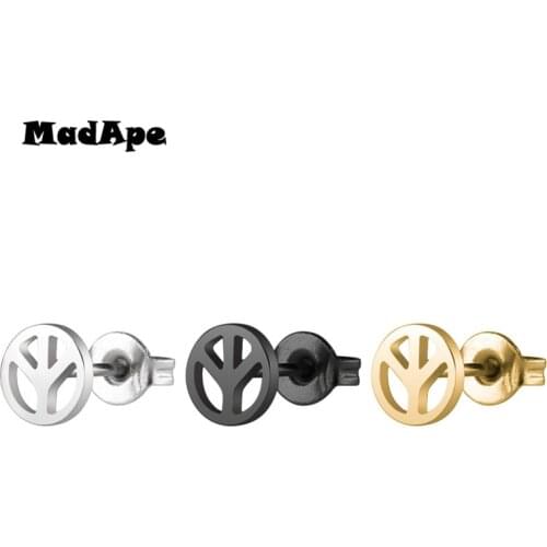 MadApe Aircraft Peace Symbol Earrings 316L Stainless Steel Silver Color Gold Black Color For Women Simple Anti-allergy Earrings