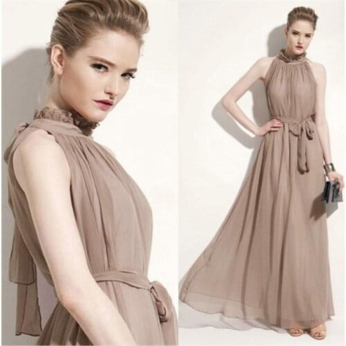 2019 Big Size Fashion Elegant Women Halter Chiffon Dresses Summer Sexy Lady Extra Long Party Dress Women Clothings Vestidos W838