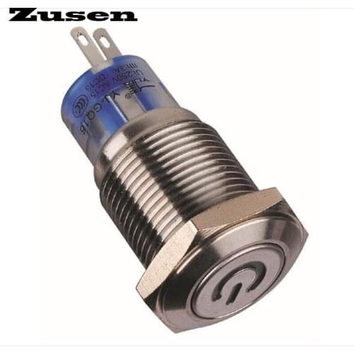 Zusen 19mmilluminated Power symbol car engine push start button switch(GQ19F-11DP/B/12V/S with illuminated power symbol