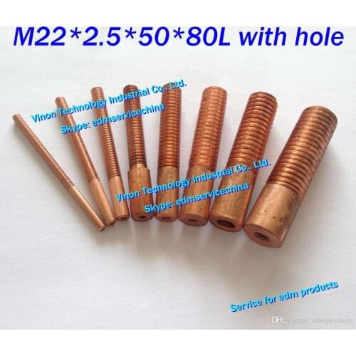 10pcs/lot)M22*2.5*50*80mm Metric Copper Orbital Tapping Electrode with flushing hole for EDM spark machine copper thread