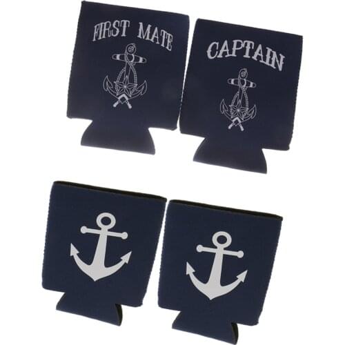 2 Pair Captain First Mate Anchor Beer Can Cooler Sleeve Holder Wedding Favor